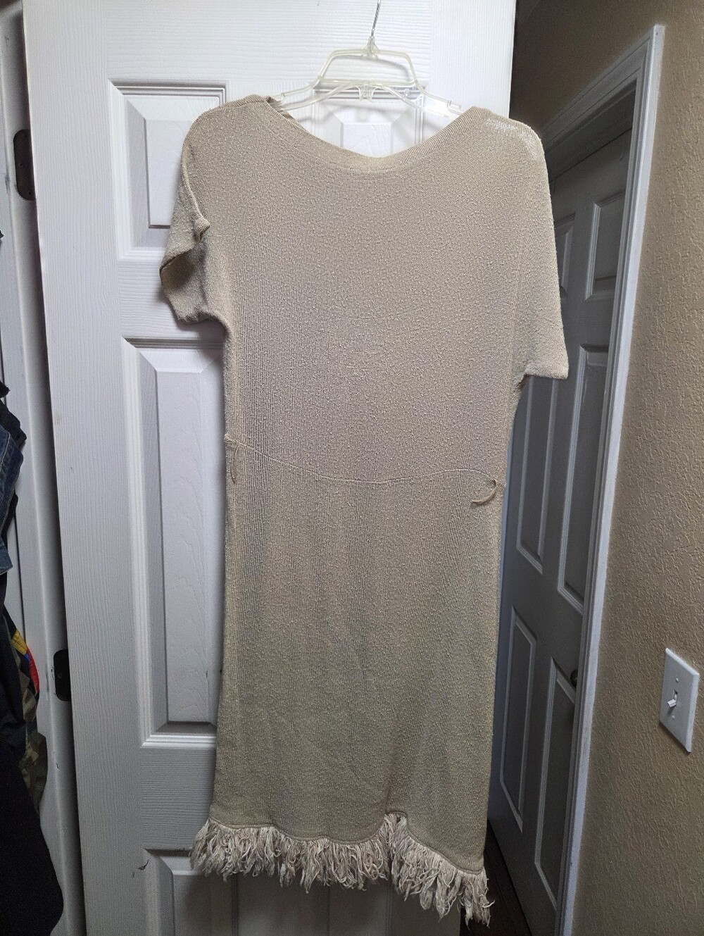 Beige Fringe Hem Knit Dress